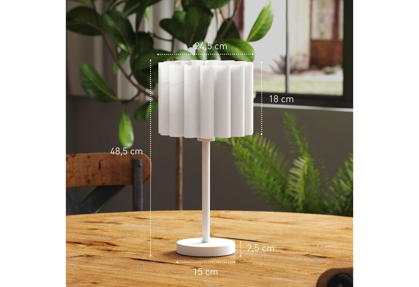 HOMCOM Tischleuchte Tischlampe, mit Wellen-Lampenschirm, E27-Fassung, Nachttischlampe, Dekoration, exkl. Glühbirne, für Wohnzimmer, Spielzimmer, Weiß – Bild 3 von 5