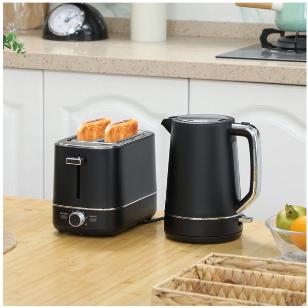 HOMCOM Toaster Frühstück-Set, Thermostat, 1,7L, Aufwärmen & Auftauen, Kalkfilter, 2 Schlitze, für 2 Scheiben, 2200 W, Wasserkocher und Toaster mit 6 Bräunungsst