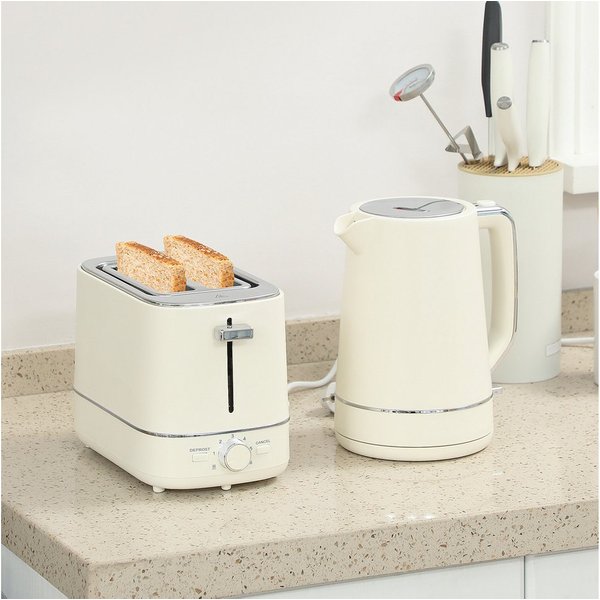 HOMCOM Toaster Frühstück-Set, Thermostat, 1,7L, Aufwärmen & Auftauen, Kalkfilter, 2 Schlitze, für 2 Scheiben, 2200 W, Wasserkocher und Toaster mit 6 Bräunungsst