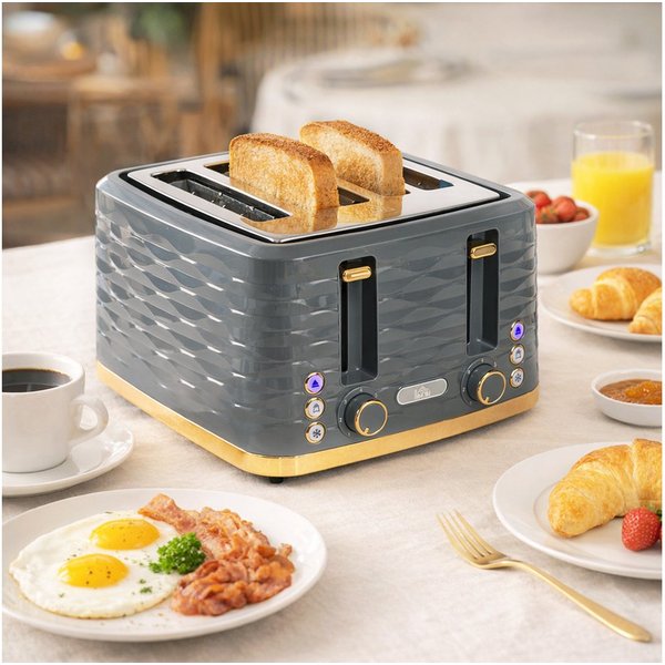 HOMCOM Toaster High-Lift, Aufwärm-/Auftau-/Abbruchs-Funktion, Selbstzentrierung, 4 kurze Schlitze, für 4 Scheiben, 1860 W, Automatische Abschaltung, 7 Bräunungs