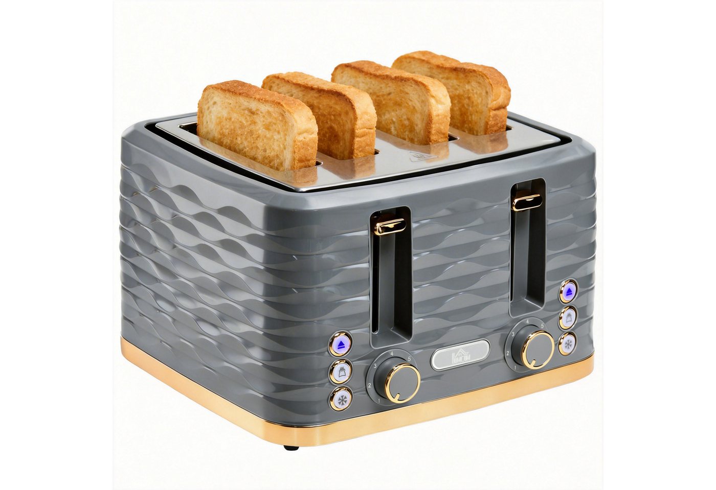 HOMCOM Toaster High-Lift, Aufwärm-/Auftau-/Abbruchs-Funktion, Selbstzentrierung, 4 kurze Schlitze, für 4 Scheiben, 1860 W, Automatische Abschaltung, 7 Bräunungs – Bild 2 von 5