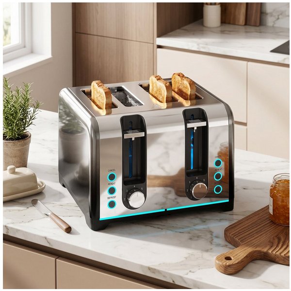 HOMCOM Toaster selbstzentrierende Schlitze, herausnehmbare Krümelschublade, 4 kurze Schlitze, für 4 Scheiben, 1860 W, 4 Schlitze, 7 Bräunungsstufen, Auftauen, A