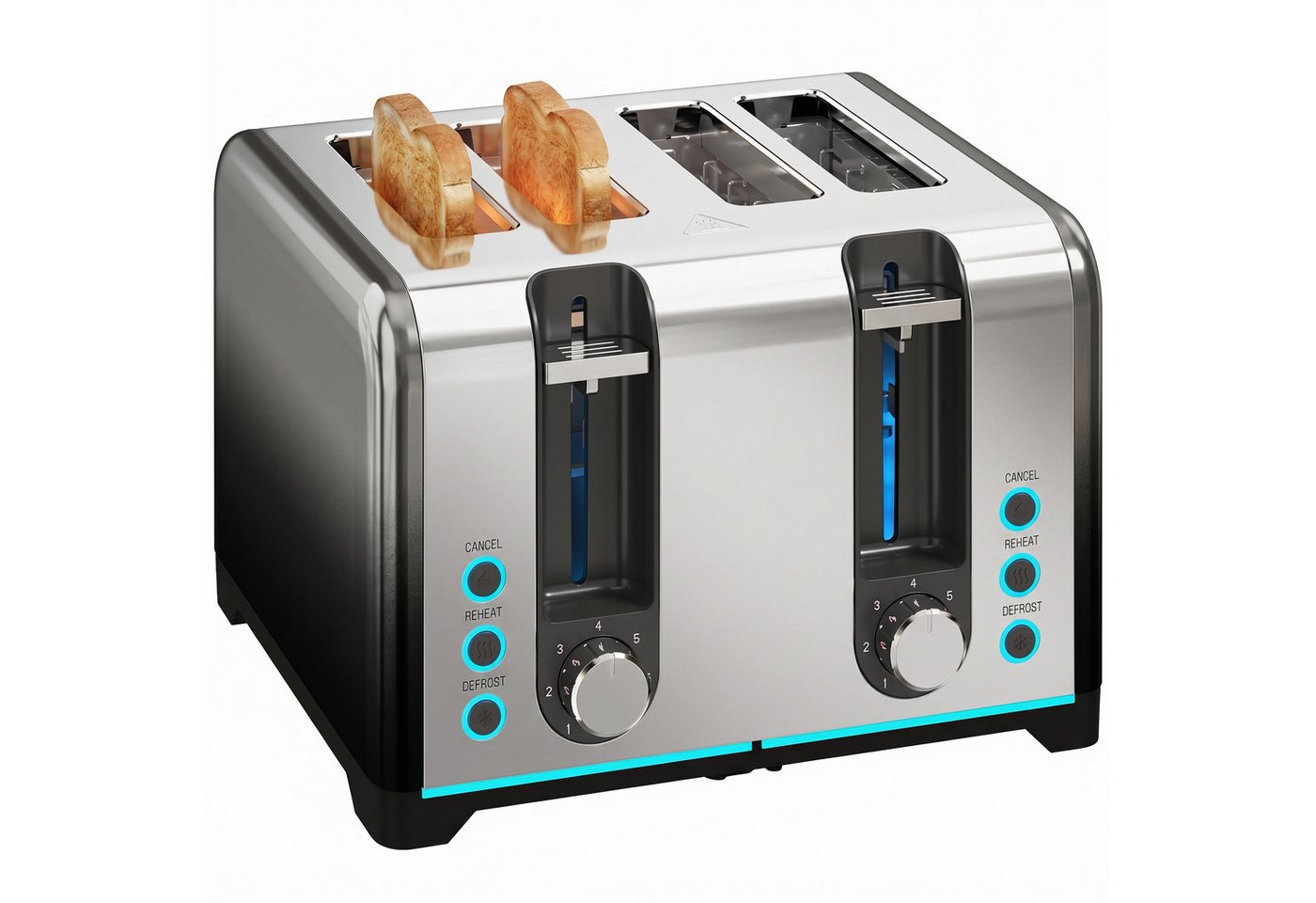 HOMCOM Toaster selbstzentrierende Schlitze, herausnehmbare Krümelschublade, 4 kurze Schlitze, für 4 Scheiben, 1860 W, 4 Schlitze, 7 Bräunungsstufen, Auftauen, A – Bild 2 von 5