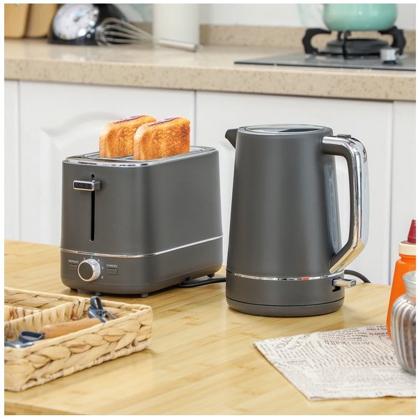 HOMCOM Toaster Set aus 1,7 L, 2 Schlitze, für 2 Scheiben, 2200 W, Wasserkocher und Toaster mit 6 Bräunungsstufen, Stahl, Grau