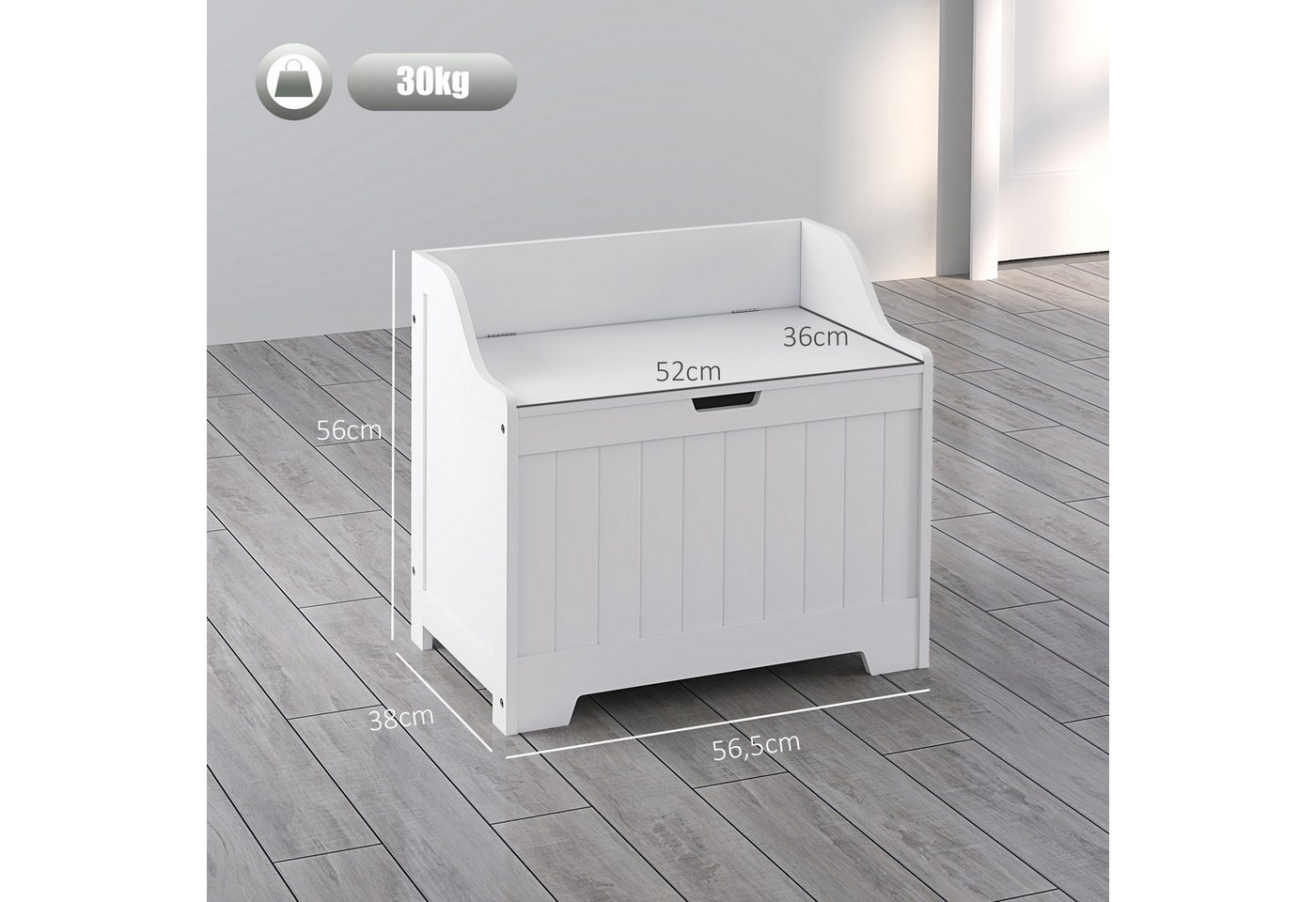 HOMCOM Truhe Aufbewahrungsbox mit Deckel, Auflagenbox, für Wohnzimmer, Schlafzimmer (Aufbewahrungsbox mit U-förmigem Griffausschnitt, 1 St., Aufbewahrungskiste  – Bild 3 von 5