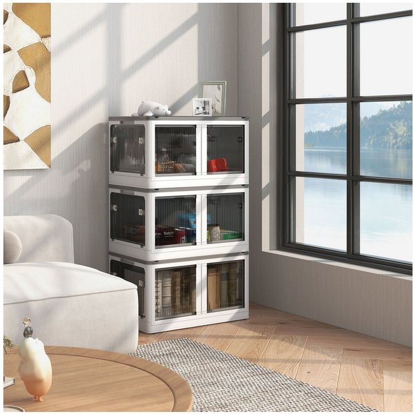 HOMCOM Truhe Plastik faltbare Kisten, Kleiderschrank Organizer Set mit Rollen (Aufbewahrungskiste, 3 St., Aufbewahrungstruhe), Weiß 60 x 42 x 34 cm