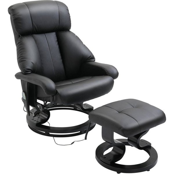 HOMCOM TV Sessel mit Liegefunktion, tiefe Polsterung, hohe Rückenlehne und Armlehnen, 360° Drehbar, Kunstleder, 76L x 80B x 102H cm, Schwarz Aosom
