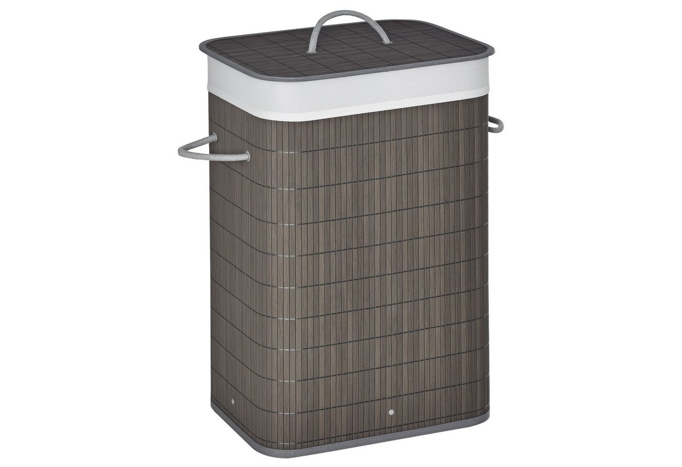 HOMCOM Wäschekorb Bambus schmal mit Deckel 83L Laundry Baskets (Wäschesortierer, 1 St., Wäschesammler), für Waschküche Badezimmer Schlafzimmer Grau – Bild 2 von 5