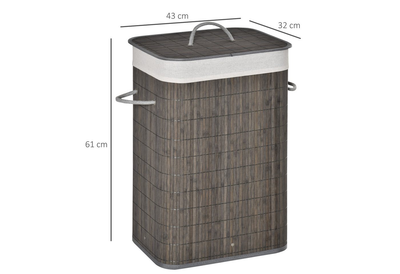 HOMCOM Wäschekorb Bambus schmal mit Deckel 83L Laundry Baskets (Wäschesortierer, 1 St., Wäschesammler), für Waschküche Badezimmer Schlafzimmer Grau – Bild 3 von 5