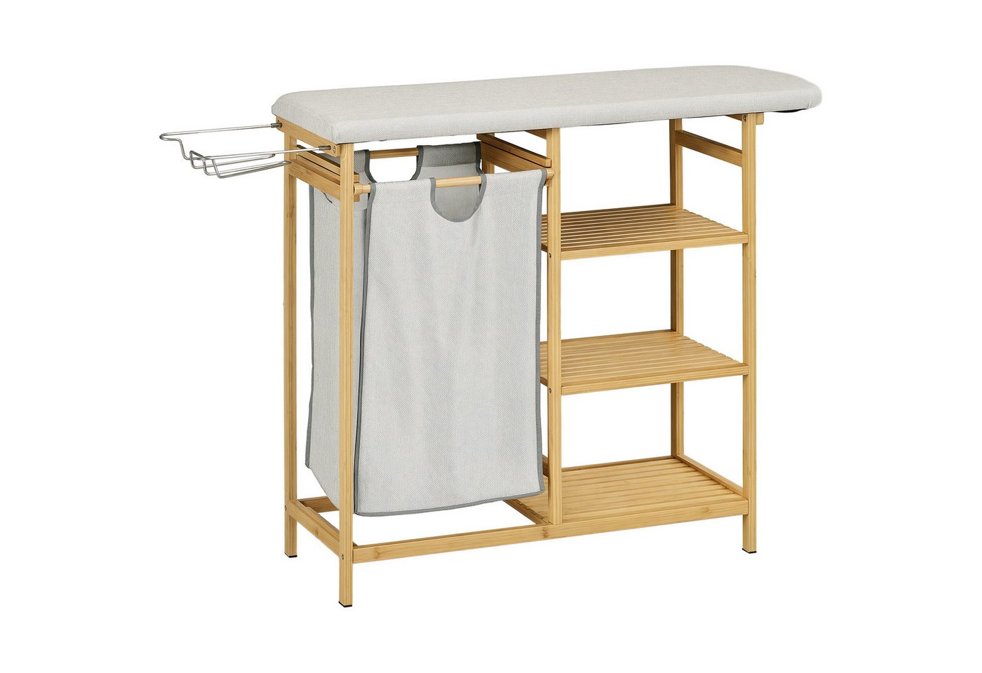 HOMCOM Wäschekorb mit Bügelbrett, Stoffsack und Bambusgestell, 113x34x82cm (Wäschesammler, 1 St., Bambus-Wäschekorb), für Badezimmer, Schlafzimmer, Naturholz – Bild 2 von 5