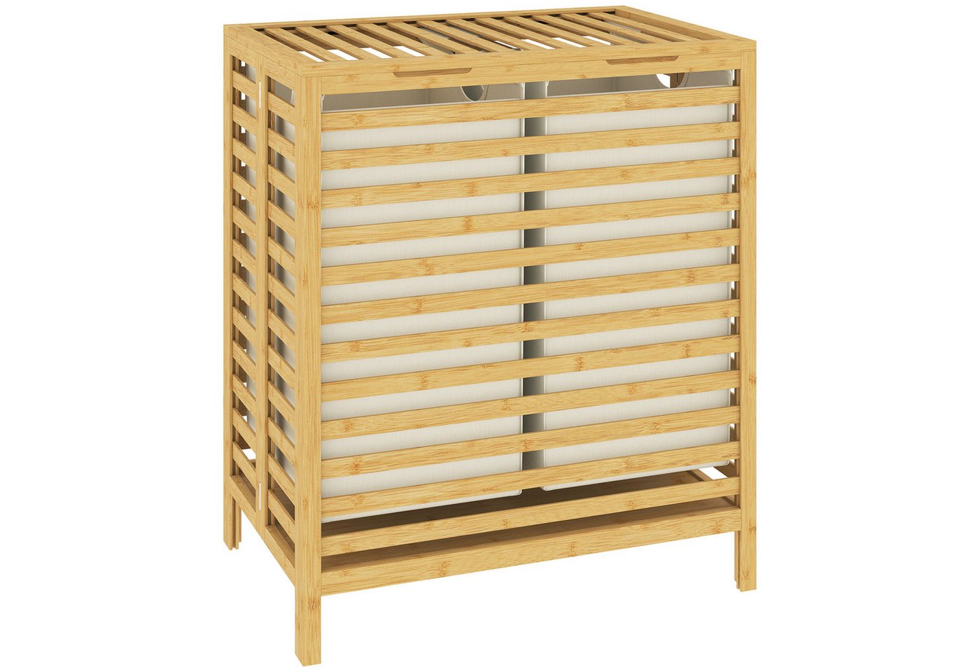 HOMCOM Wäschekorb (Wäschebox, 1 St., Wäschesammler), 64 Liter, faltbar, Doppelkorb, Bambus – Bild 2 von 5