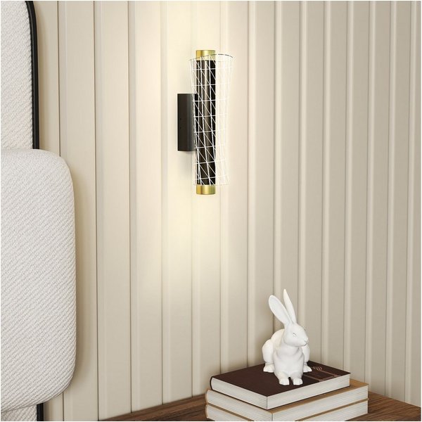 HOMCOM Wandleuchte mit LED Lichte, Gitterdesign, dimmbar, für Wohnzimmer, Schlafzimmer, Metall, Schwarz