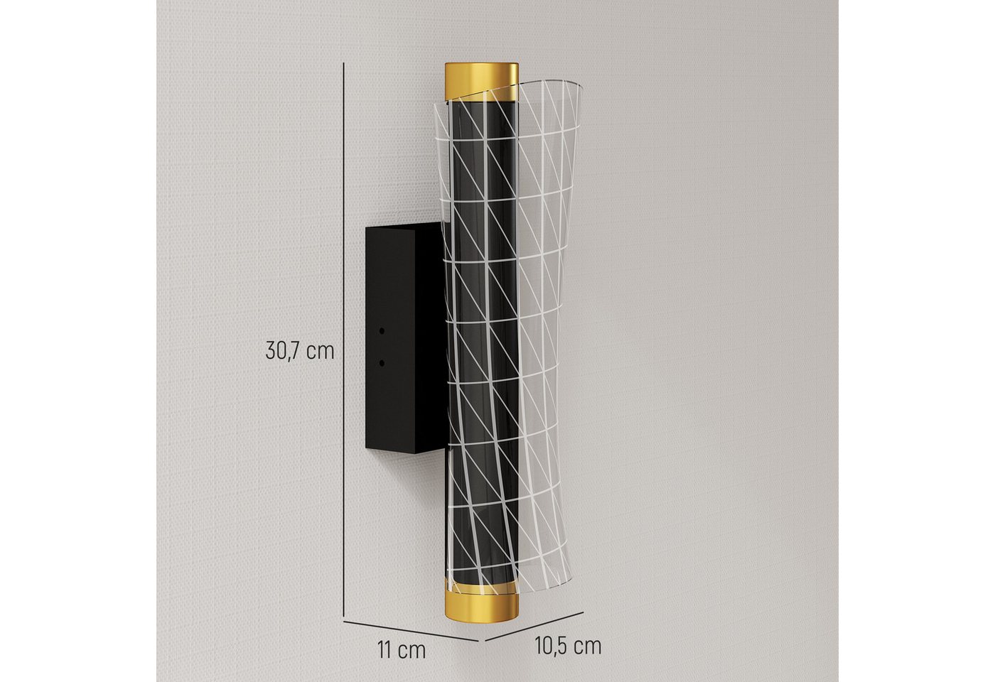 HOMCOM Wandleuchte mit LED Lichte, Gitterdesign, dimmbar, für Wohnzimmer, Schlafzimmer, Metall, Schwarz – Bild 3 von 5