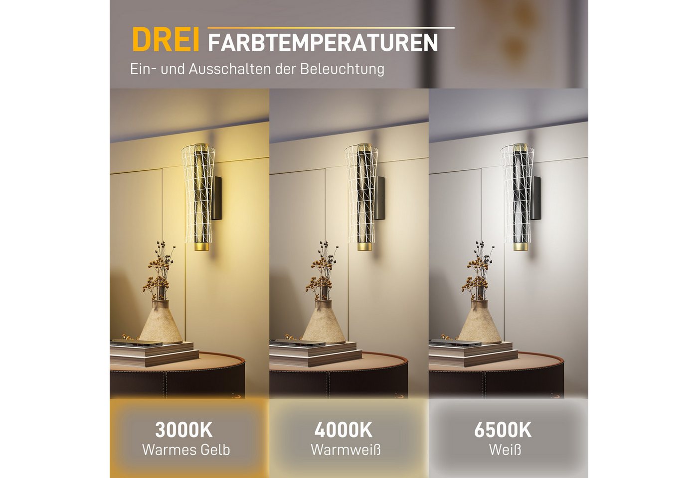 HOMCOM Wandleuchte mit LED Lichte, Gitterdesign, dimmbar, für Wohnzimmer, Schlafzimmer, Metall, Schwarz – Bild 4 von 5