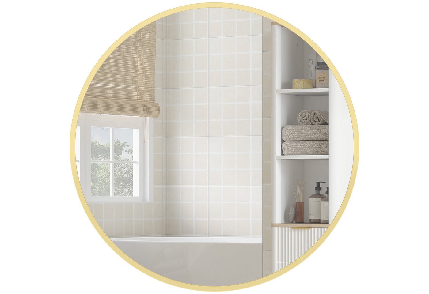 HOMCOM Wandspiegel Badspiegel, runder Spiegel für Bad, Wohnzimmer, Schlafzimmer (mit Aluminiumlegierungrahmen, 1-St., dekorative Spiegel), für Bad, Wohnzimmer,  – Bild 2 von 5