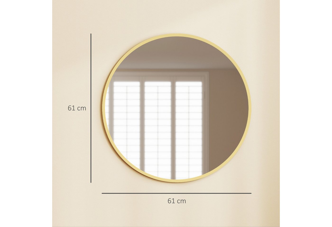 HOMCOM Wandspiegel Badspiegel, runder Spiegel für Bad, Wohnzimmer, Schlafzimmer (mit Aluminiumlegierungrahmen, 1-St., dekorative Spiegel), für Bad, Wohnzimmer,  – Bild 3 von 5