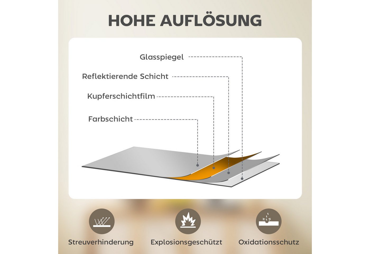 HOMCOM Wandspiegel Badspiegel, runder Spiegel für Bad, Wohnzimmer, Schlafzimmer (mit Aluminiumlegierungrahmen, 1-St., dekorative Spiegel), für Bad, Wohnzimmer,  – Bild 5 von 5