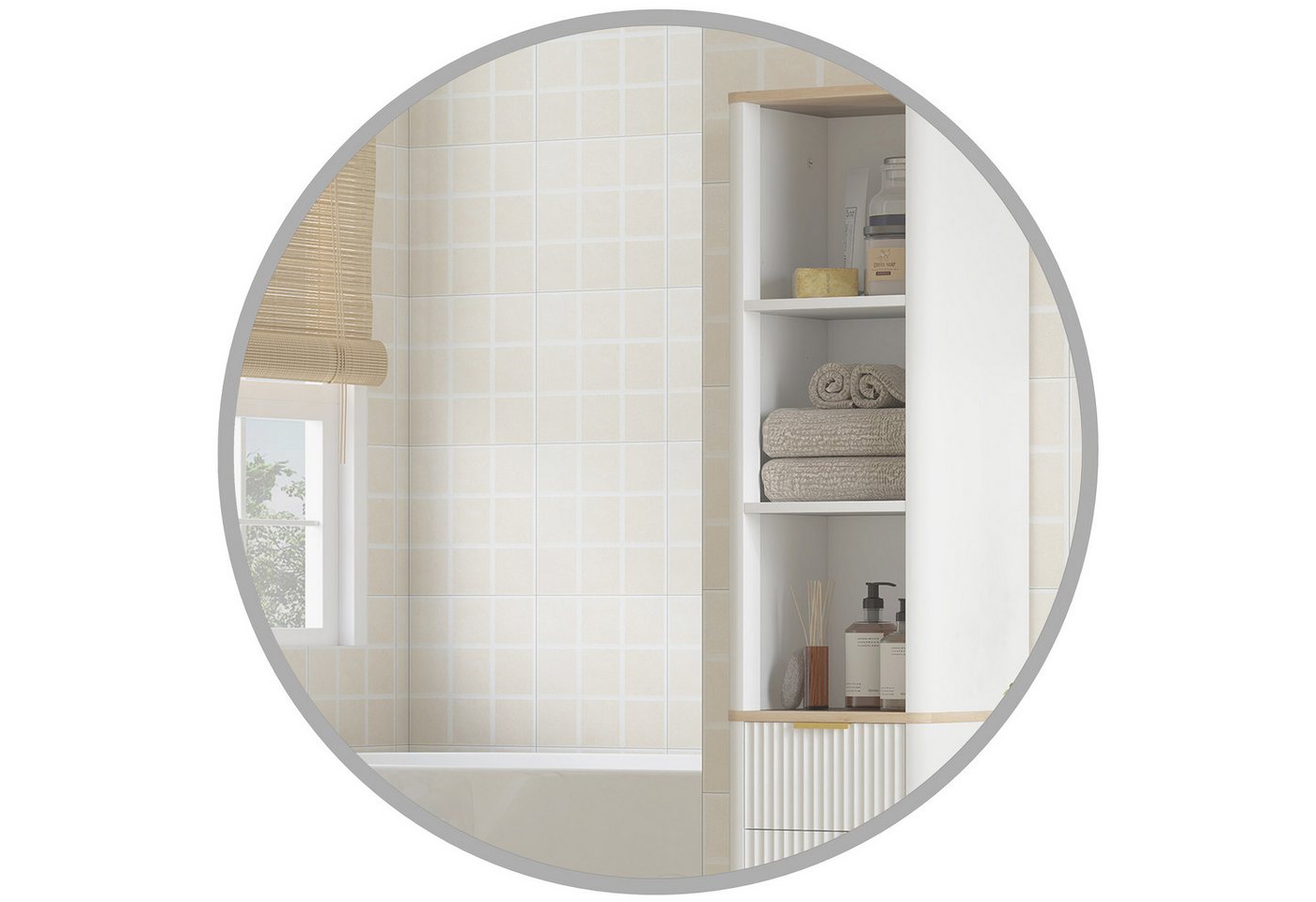HOMCOM Wandspiegel Badspiegel, runder Spiegel für Bad, Wohnzimmer, Schlafzimmer (mit Aluminiumlegierungrahmen, 1-St., dekorative Spiegel), für Bad, Wohnzimmer,  – Bild 2 von 5