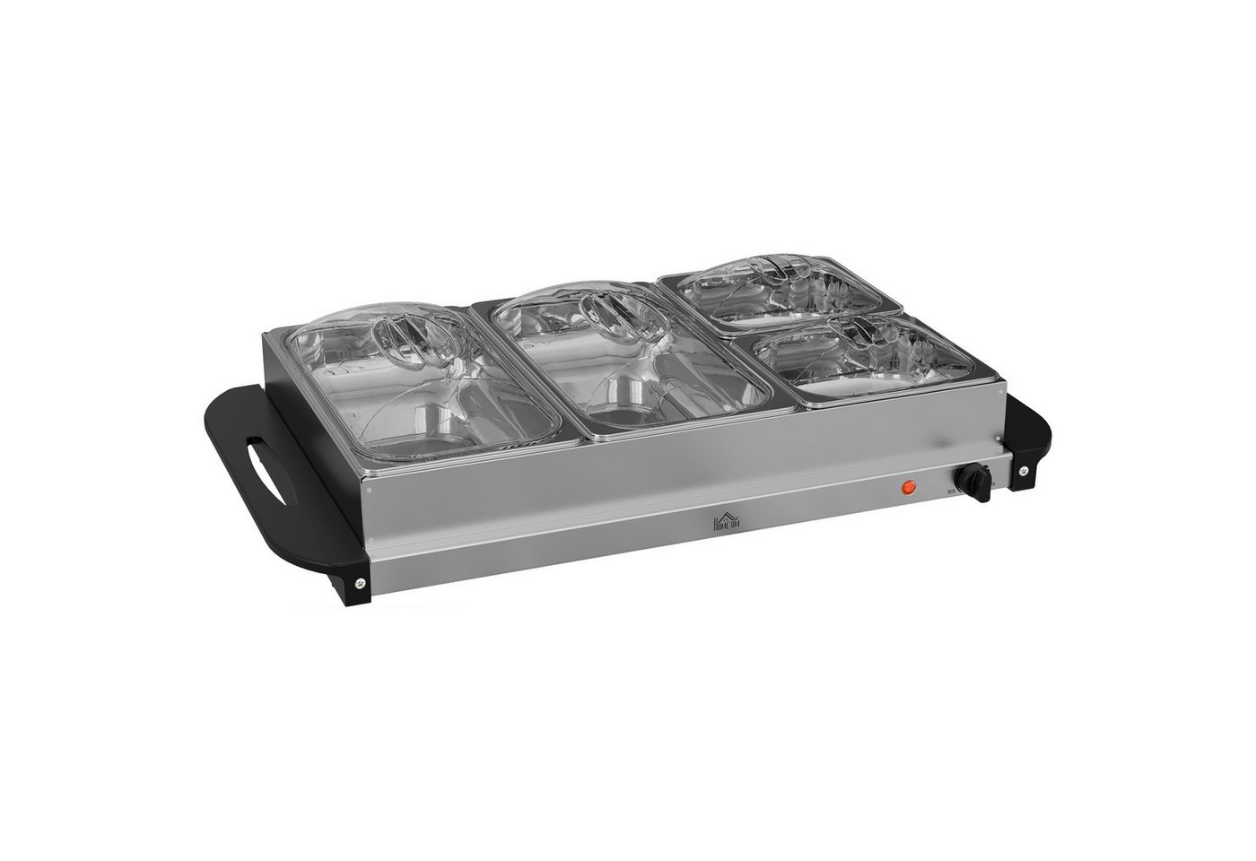 HOMCOM Warmhalteplatten-Zwischenmodul Buffetwärmer, 300 Watt, Edelstahl, mit Einstellbarer Thermostat, 6,8 L Chafing Dish für Partys Buffets Familienessen – Bild 2 von 5
