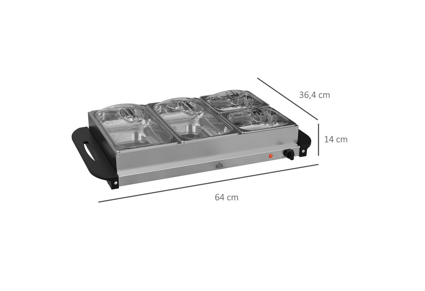 HOMCOM Warmhalteplatten-Zwischenmodul Buffetwärmer, 300 Watt, Edelstahl, mit Einstellbarer Thermostat, 6,8 L Chafing Dish für Partys Buffets Familienessen – Bild 3 von 5