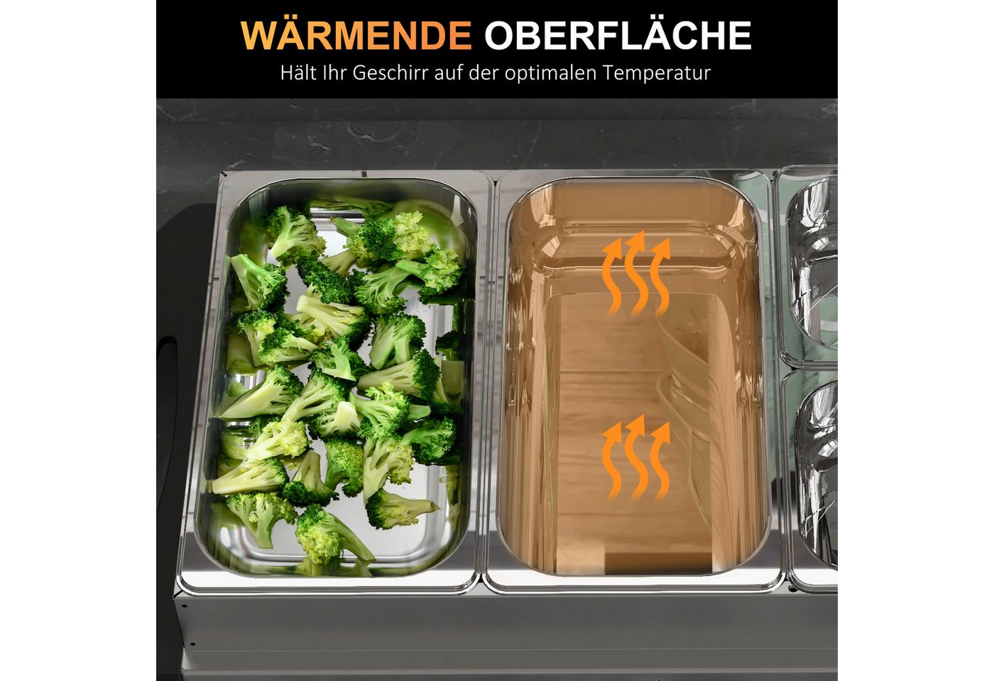 HOMCOM Warmhalteplatten-Zwischenmodul Buffetwärmer, 300 Watt, Edelstahl, mit Einstellbarer Thermostat, 6,8 L Chafing Dish für Partys Buffets Familienessen – Bild 5 von 5