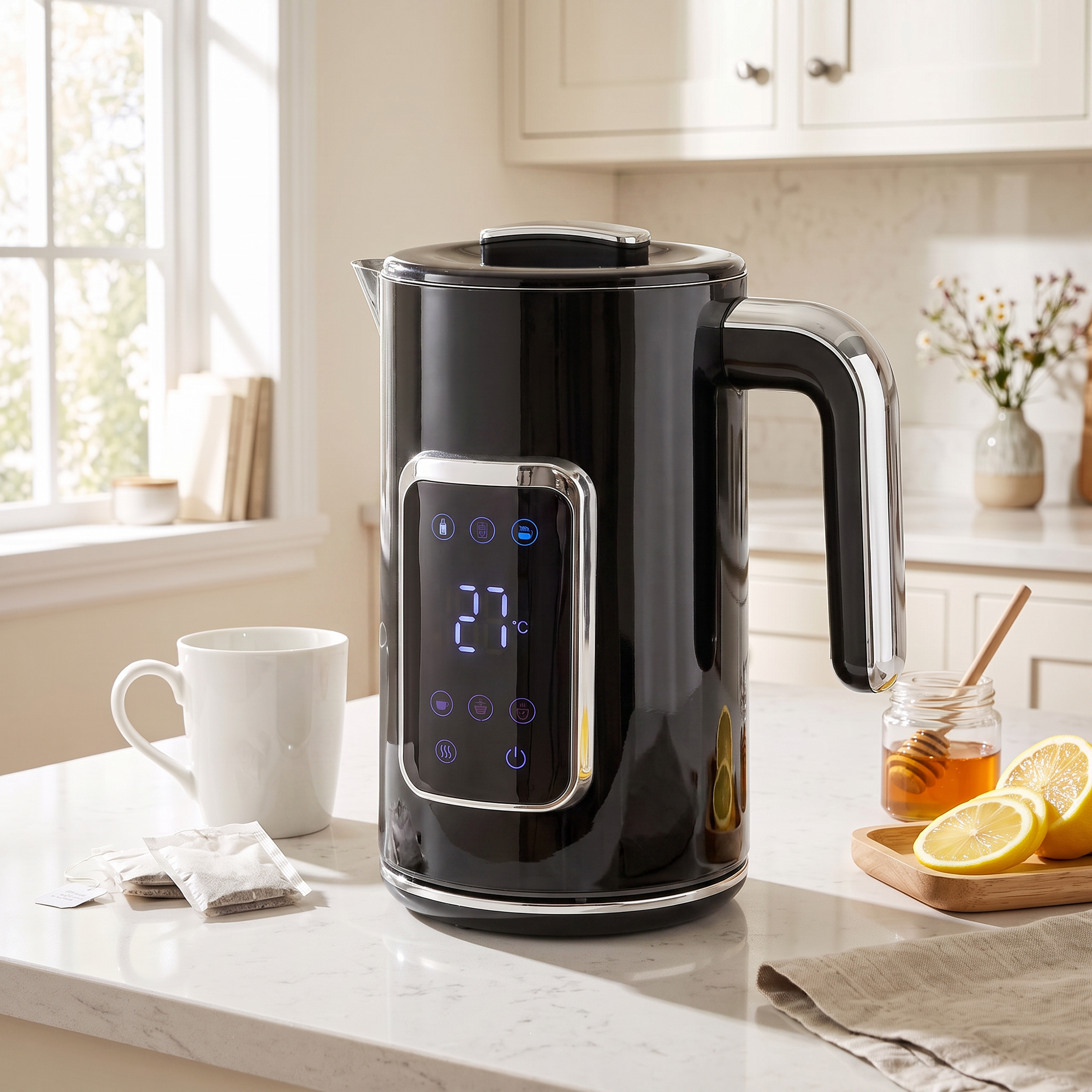 HOMCOM Wasserkocher Edelstahl 1,7L 2200W Teekocher mit Schnellkochfunktion, 6 Temperaturstufen, Doppelwandig, Herausnehmbarem Kalkfilter, Warmhaltefunktion, Aut – Bild 2 von 2