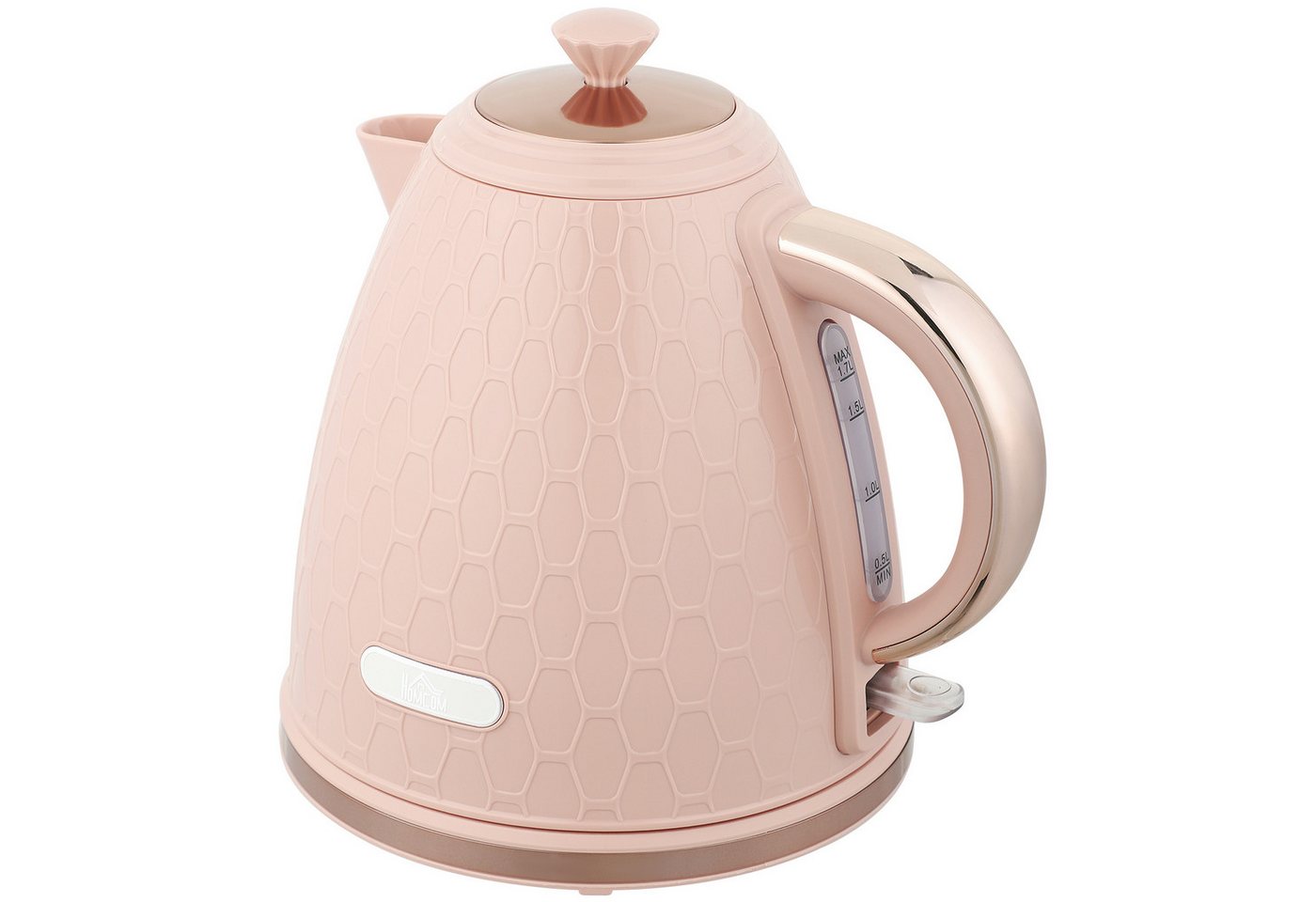 HOMCOM Wasserkocher Schnellkochfunktion, kabellos, Anti-Kalk-Filter, Auto-Abschaltung, 1.7 l, 2200 W, Trockengehschutz, Hellrosa – Bild 2 von 5