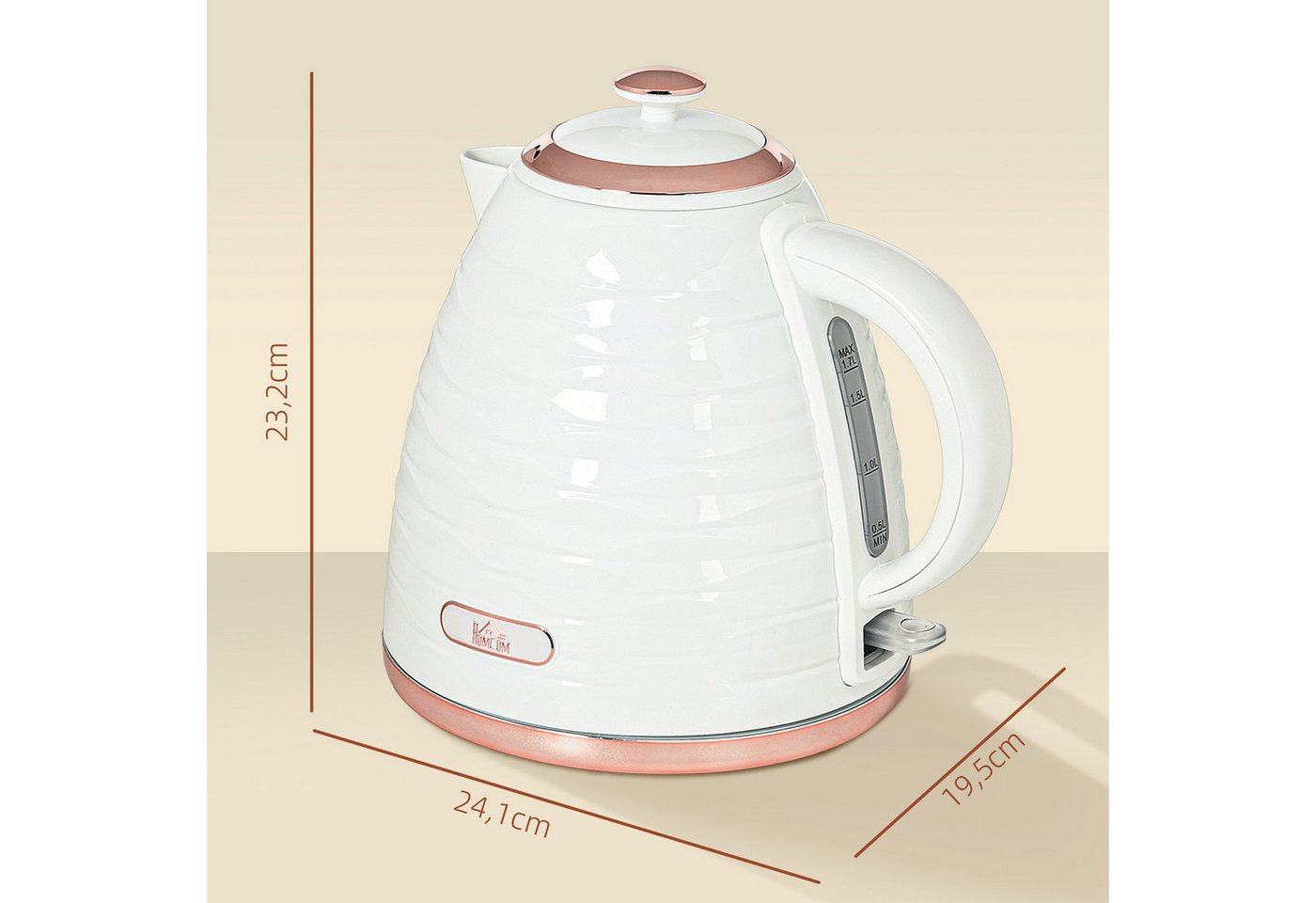 HOMCOM Wasserkocher Schnellkochfunktion, BPA-frei, Wasserkocher, 360° Drehbasis, 1.7 l, 2200 W, Kalkfilter, automatische Abschaltung, Trockenlaufschutz – Bild 3 von 5