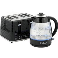 HOMCOM Wasserkocher Toaster Set, 1,7L 2200W Schnellkoch-Wasserkocher mit Kalkfilter, 4-Scheiben-Toaster mit 7 Bräunungsstufen, Krümelschublade, Schwarz Aosom