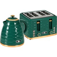 HOMCOM Wasserkocher und Toaster Set, 2200 W, 1,7 l Schnellkoch-Wasserkocher & 4-Scheiben-Toaster, 7 Bräunungsstufen, Auftauen, Aufwärmen, Krümelschublade, Grün 