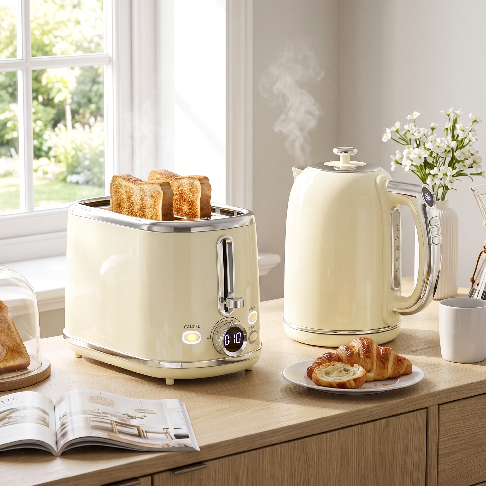 HOMCOM Wasserkocher- und Toaster-Set mit LED-Display, 1,7 L Wasserkocher mit 3 Std. Warmhaltefunktion und 7 Temperaturstufen, 2-Scheiben-Toaster mit 6 Bräunungs – Bild 2 von 2