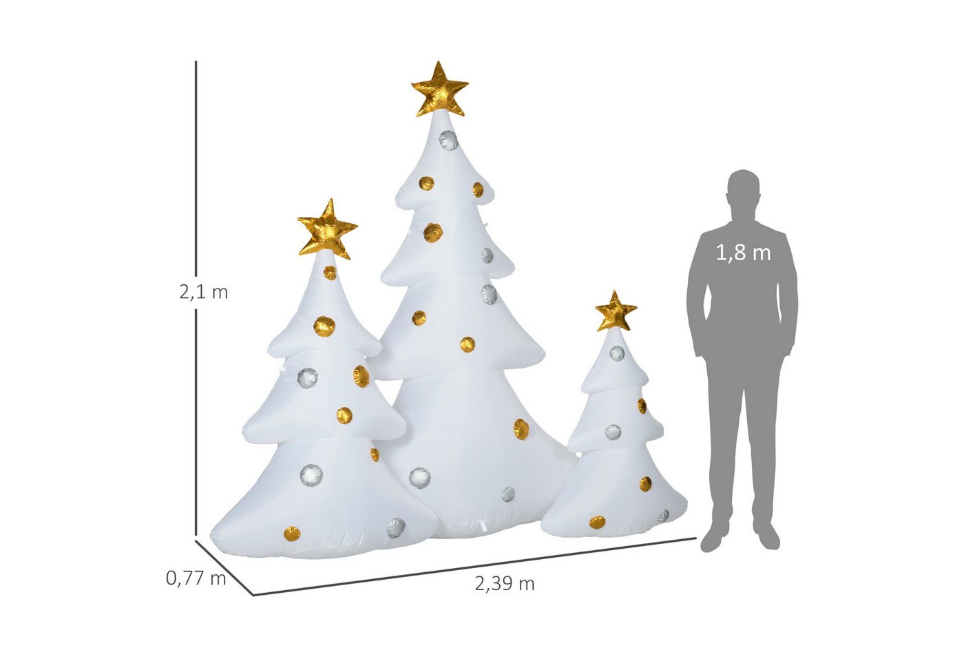 HOMCOM Weihnachtsfigur LED-Lichter Aufblasbare Weihnachtsdekoration für Außenbereich Hof (Weihnachtdeko, 3 St., Aufblasbarer Weihnachtsbaum), inkl. Befestigungs – Bild 3 von 5