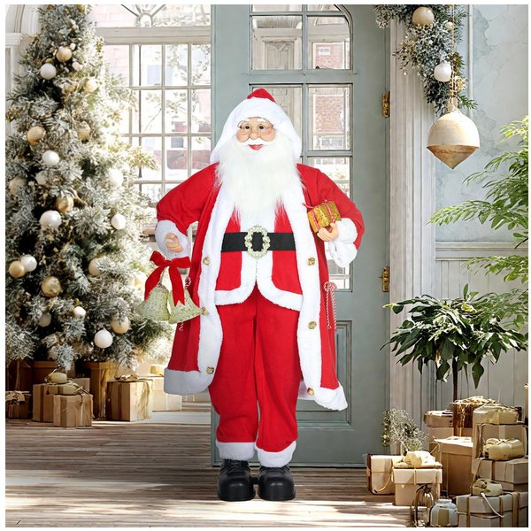 HOMCOM Weihnachtsmann 1,15 m Weihnachtsmann mit Geschenk- und Weihnachtsglocken, Indoor (Bewegungs- und Geräuschsensor, 1 St., singt und tanzt), Rot