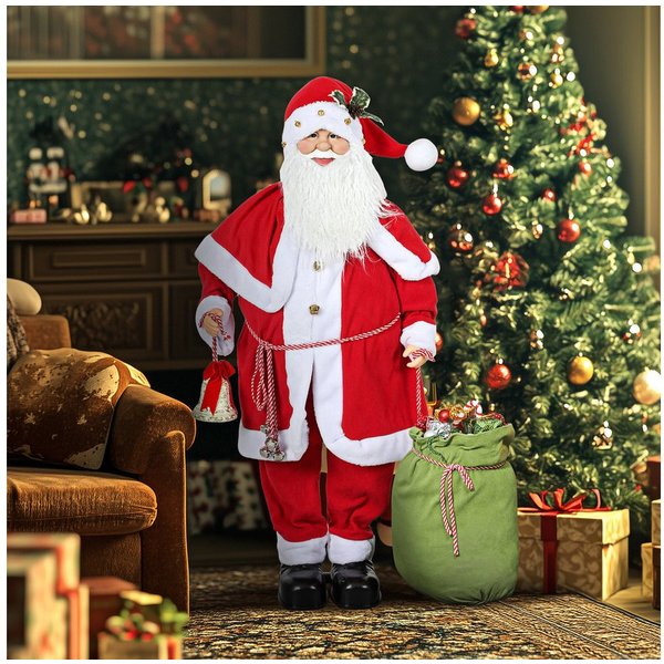 HOMCOM Weihnachtsmann 1,4 m, mit Geschenk- und Weihnachtsglocken (Weihnachtsschneemann, 1 St., Weihnachtsbaumdekoration), mit Soundfunktion, Indoor, Rot