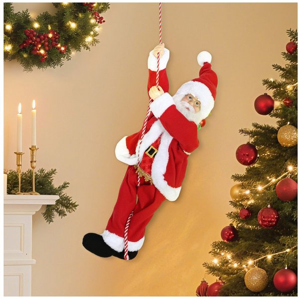 HOMCOM Weihnachtsmann Figur mit Seil, Dekofigur für Party Fenster Tisch Kamin Wand (60 cm, 1 St., klettert und wiegt sich zu Musik), Rot
