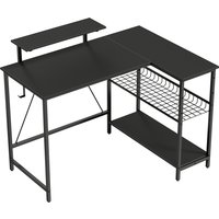 HOMCOM Wendebarer Gaming-Schreibtisch 114,5 x 82 cm, Eck-Gaming-Schreibtisch mit Monitorhalter und verstellbarem Gitterregal, Computertisch zum Lernen, Spielen 