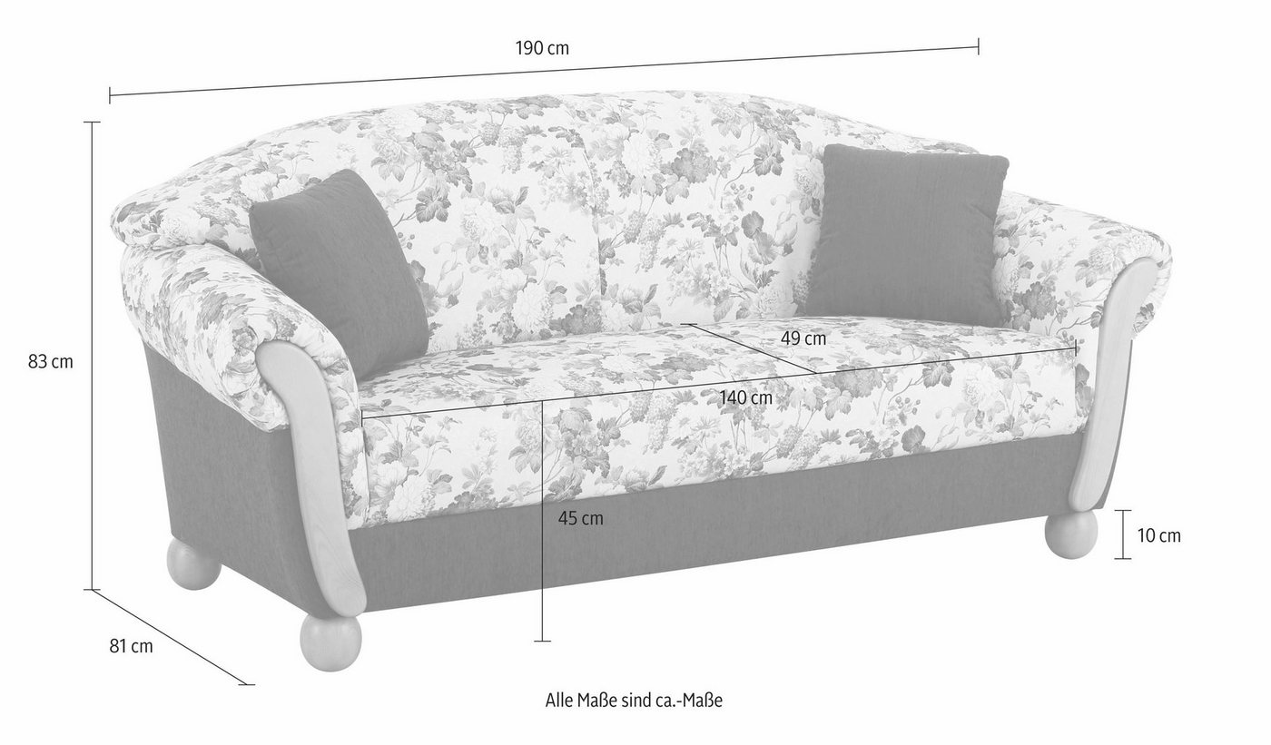 Home affaire 3-Sitzer Milano, bequemes Sofa mit geschwungenen Armlehnen, Landhaus-Stil – Bild 2 von 4
