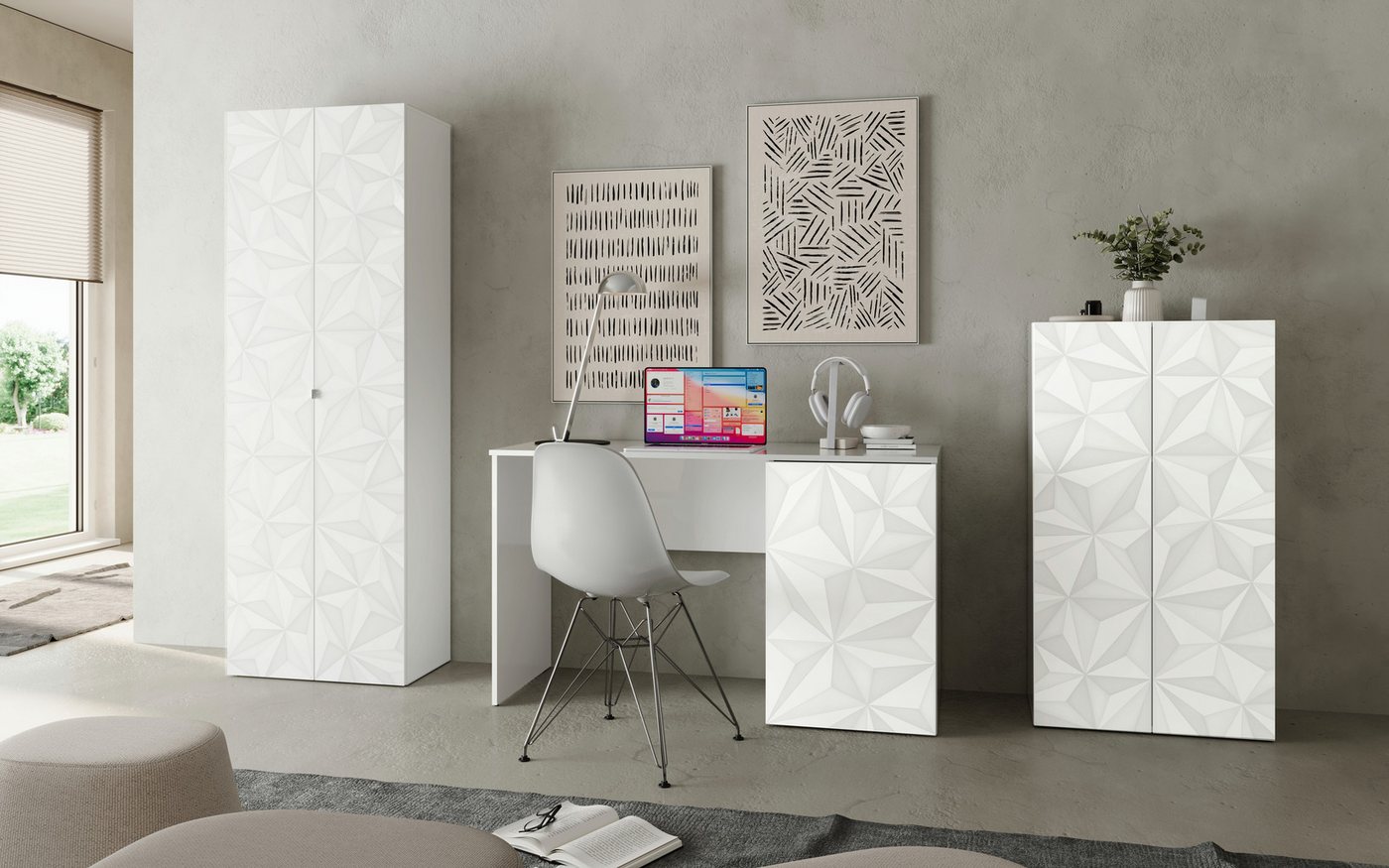 Home affaire Aktenschrank Prisma, Breite 63 cm, Höhe 114 cm, 2 Türen (2 Einlegeböden) Büroschrank, Mehrzweckschrank, Front mit Siebdruck – Bild 4 von 5