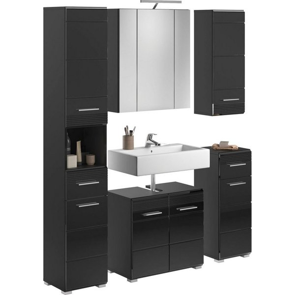 Home affaire Badmöbel-Set Malmö, 5 teilig, inklusive LED Beleuchtung, bestehend aus:, (Set, 5-St), Badmöbel, 5-tlg