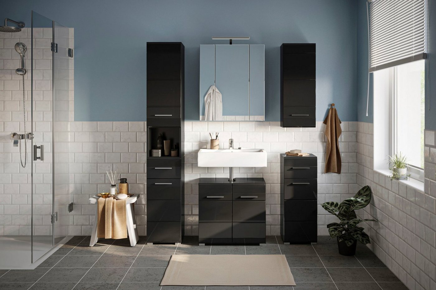 Home affaire Badmöbel-Set Malmö, 5 teilig, inklusive LED Beleuchtung, bestehend aus:, (Set, 5-St), Badmöbel, 5-tlg – Bild 2 von 5
