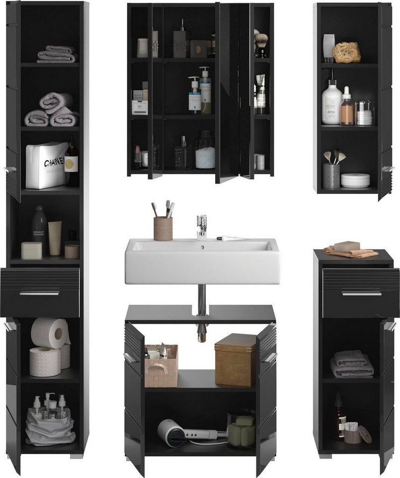 Home affaire Badmöbel-Set Malmö, 5 teilig, inklusive LED Beleuchtung, bestehend aus:, (Set, 5-St), Badmöbel, 5-tlg – Bild 3 von 5