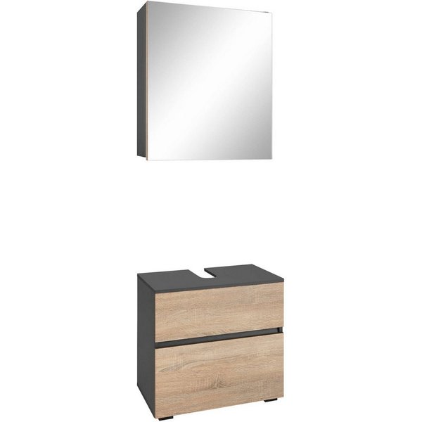 Home affaire Badmöbel-Set Wisla, (Set, 2-St), Spiegelschrank, WBU mit Siphonausschnitt u. Push-to-open, Breite 60 cm