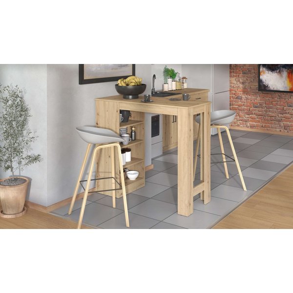 Home affaire Bartisch Valence, 120x50x150 cm, Küchentisch, Bartresen, Stehtisch, Bartheke, mit 4 Regalfächern, Eiche-Optik oder Weiß, Stilvoll und zeitloser