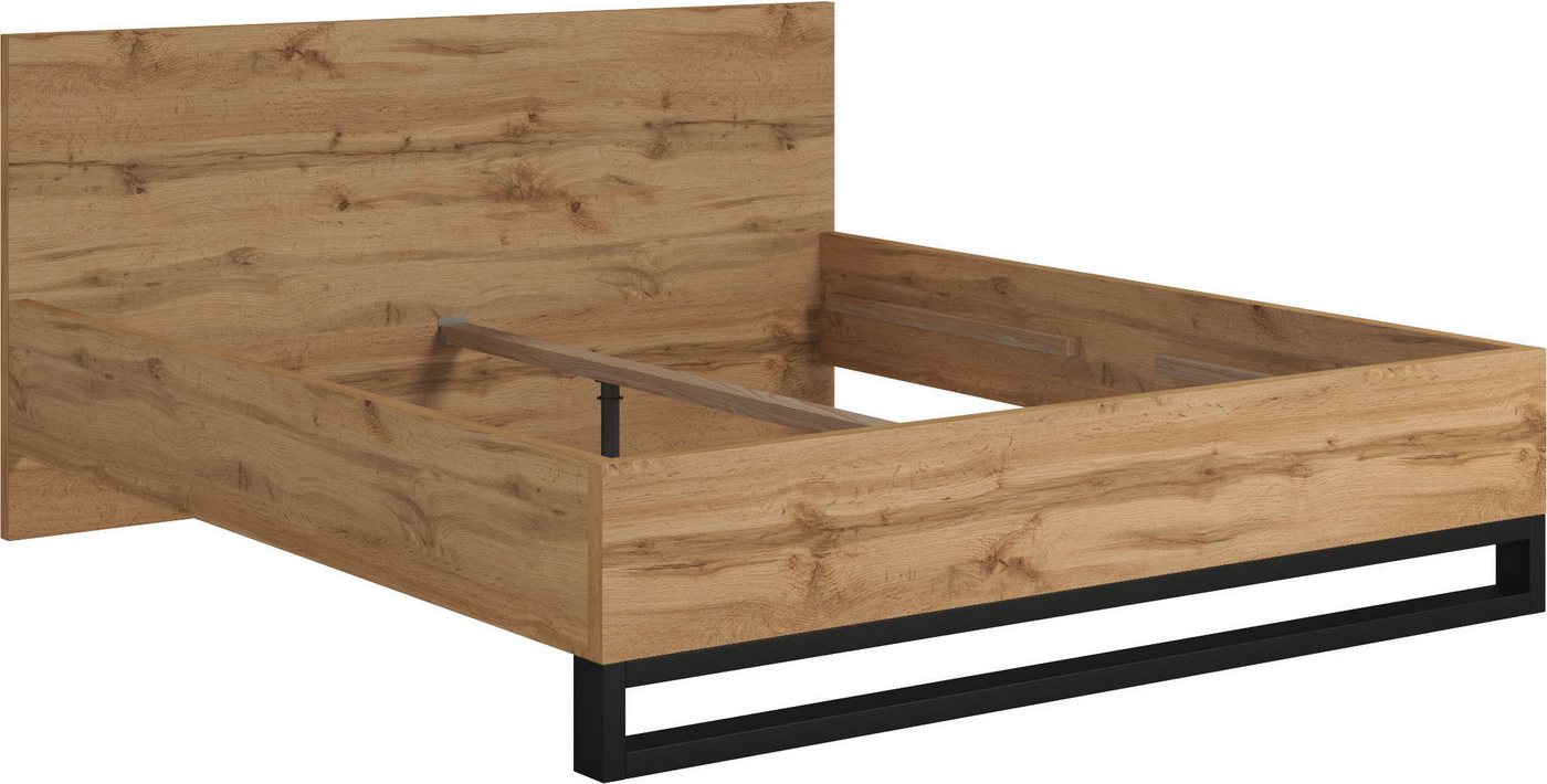 Home affaire Bettgestell Bronne, Topeseller, Industrial Design (In den Breiten 140cm, 160cm und 180cm), Stauraumbett in drei Breiten, stabil mit Kufen in Metall – Bild 2 von 5