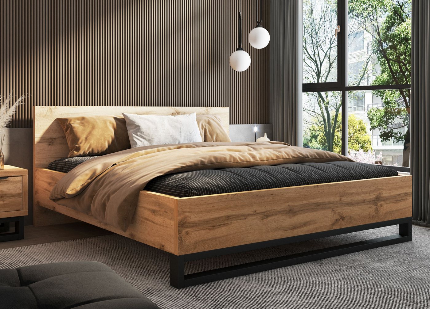Home affaire Bettgestell Bronne, Topeseller, Industrial Design (In den Breiten 140cm, 160cm und 180cm), Stauraumbett in drei Breiten, stabil mit Kufen in Metall – Bild 3 von 5