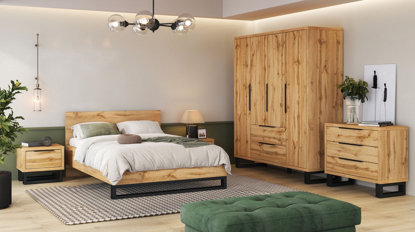 Home affaire Bettgestell Bronne, Topeseller, Industrial Design (In den Breiten 140cm, 160cm und 180cm), Stauraumbett in drei Breiten, stabil mit Kufen in Metall – Bild 4 von 5