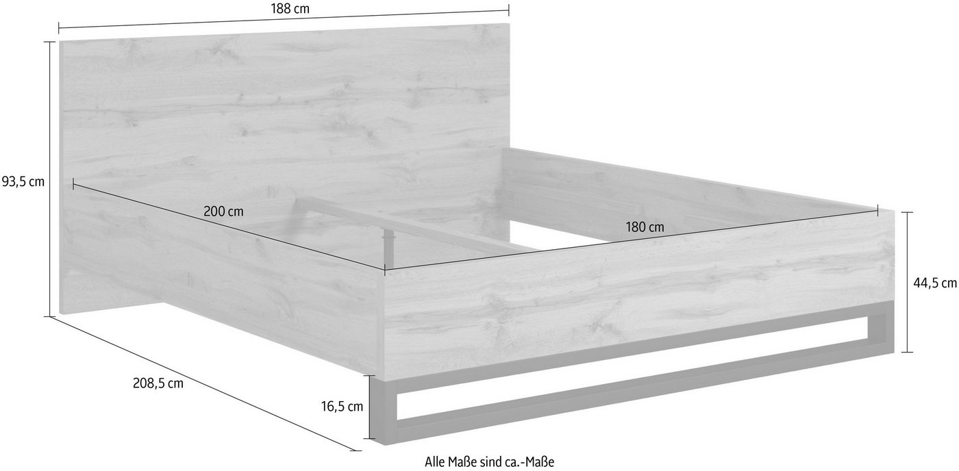 Home affaire Bettgestell Bronne, Topeseller, Industrial Design (In den Breiten 140cm, 160cm und 180cm), Stauraumbett in drei Breiten, stabil mit Kufen in Metall – Bild 5 von 5