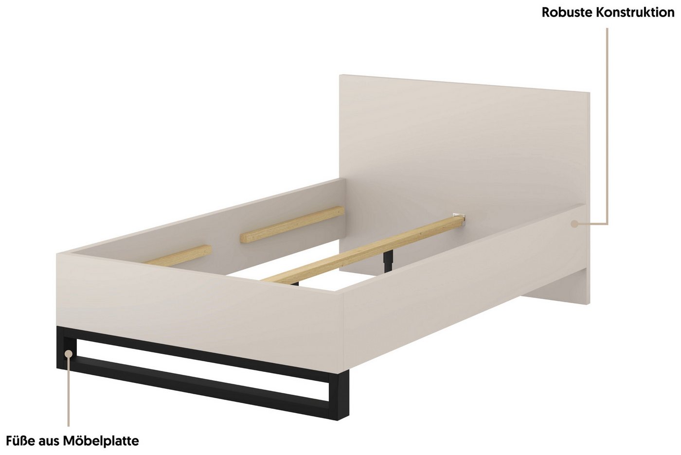 Home affaire Bettgestell Bronne, Topeseller, Industrial Design (In den Breiten 140cm, 160cm und 180cm), Stauraumbett in drei Breiten, stabil mit Kufen in Metall – Bild 3 von 5