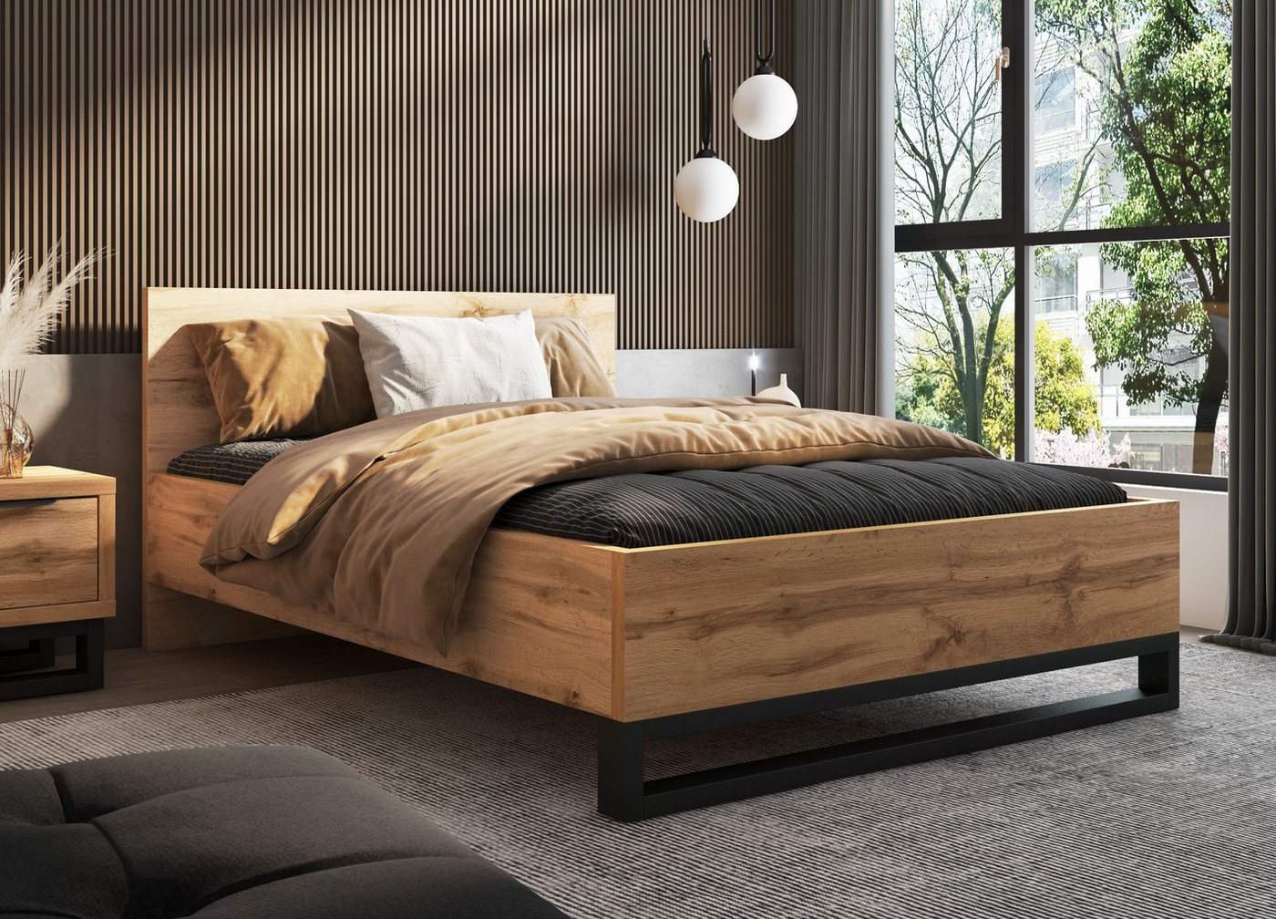 Home affaire Bettgestell Bronne, Topeseller, Industrial Design (In den Breiten 140cm, 160cm und 180cm), Stauraumbett in drei Breiten, stabil mit Kufen in Metall – Bild 3 von 5
