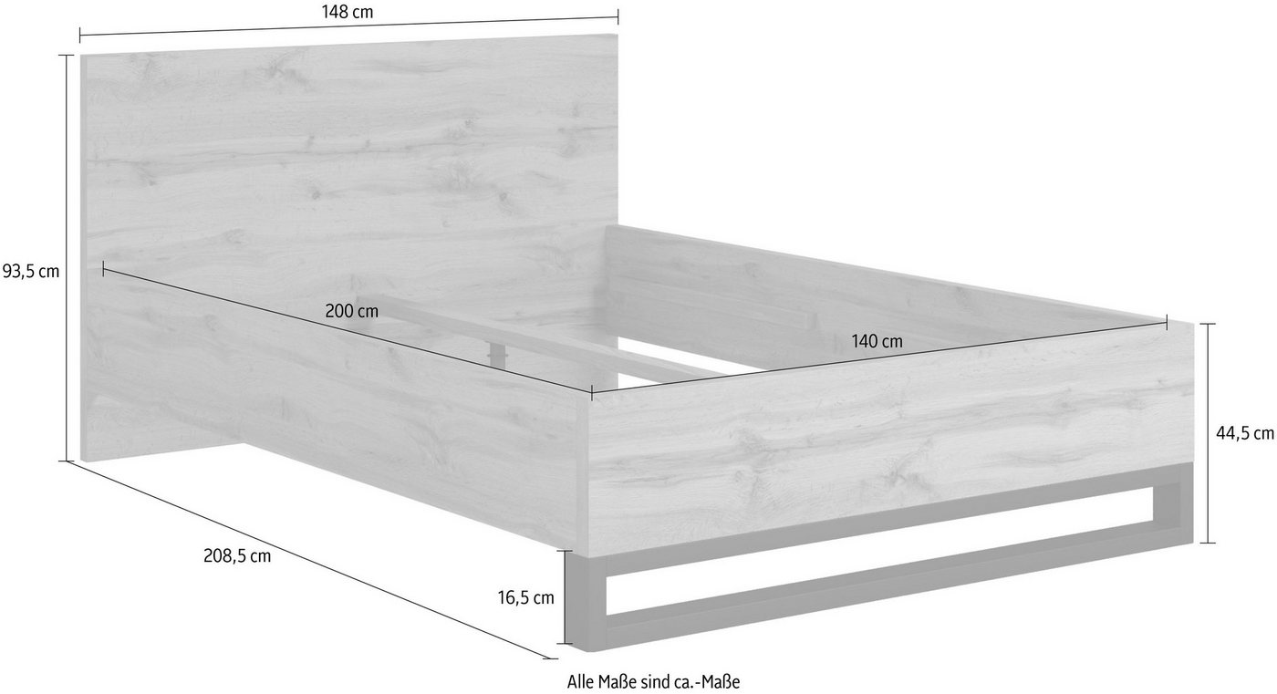 Home affaire Bettgestell Bronne, Topeseller, Industrial Design (In den Breiten 140cm, 160cm und 180cm), Stauraumbett in drei Breiten, stabil mit Kufen in Metall – Bild 5 von 5